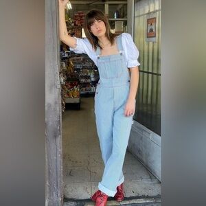 Lykke Wullf Women's Blue Striped Overalls -size Medium